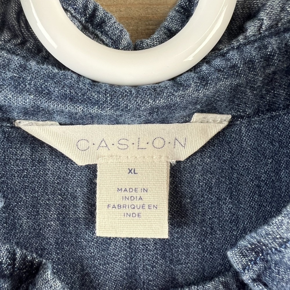Caslon Womens Shirt Long Sleeve Pullover Chambray Cotton Ruffle Size XL - Picture 8 of 10